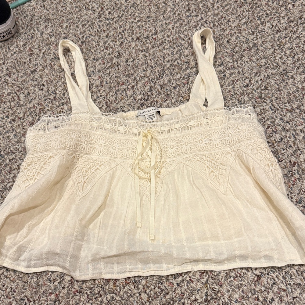 American Eagle Outfitters Ivory Lace-Trim Camisole